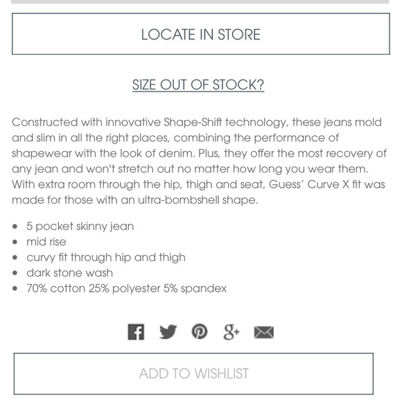 Guess Curve X Dark Wash Mid Rise Skinny Jeans - Picture 15 of 16